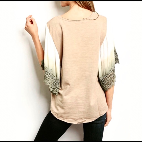 ODDY Tops - Lyric kimono sleeve scallop lace cotton t-shirt